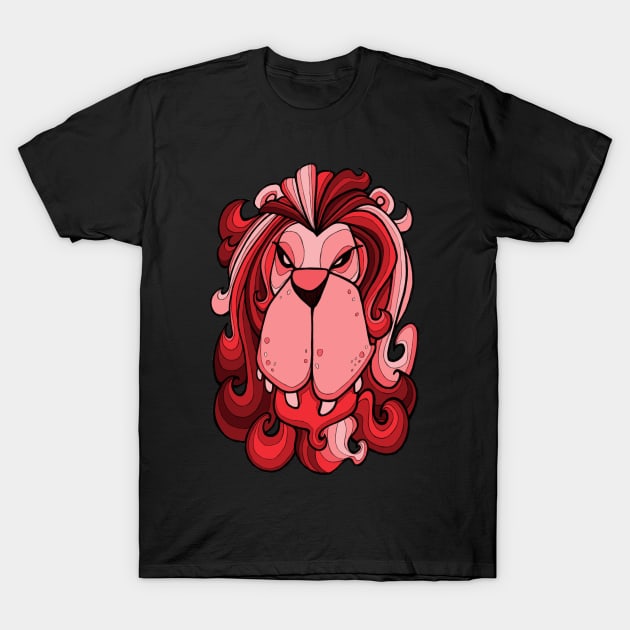 Lion - Cherry Tomato Red T-Shirt by BigNoseArt